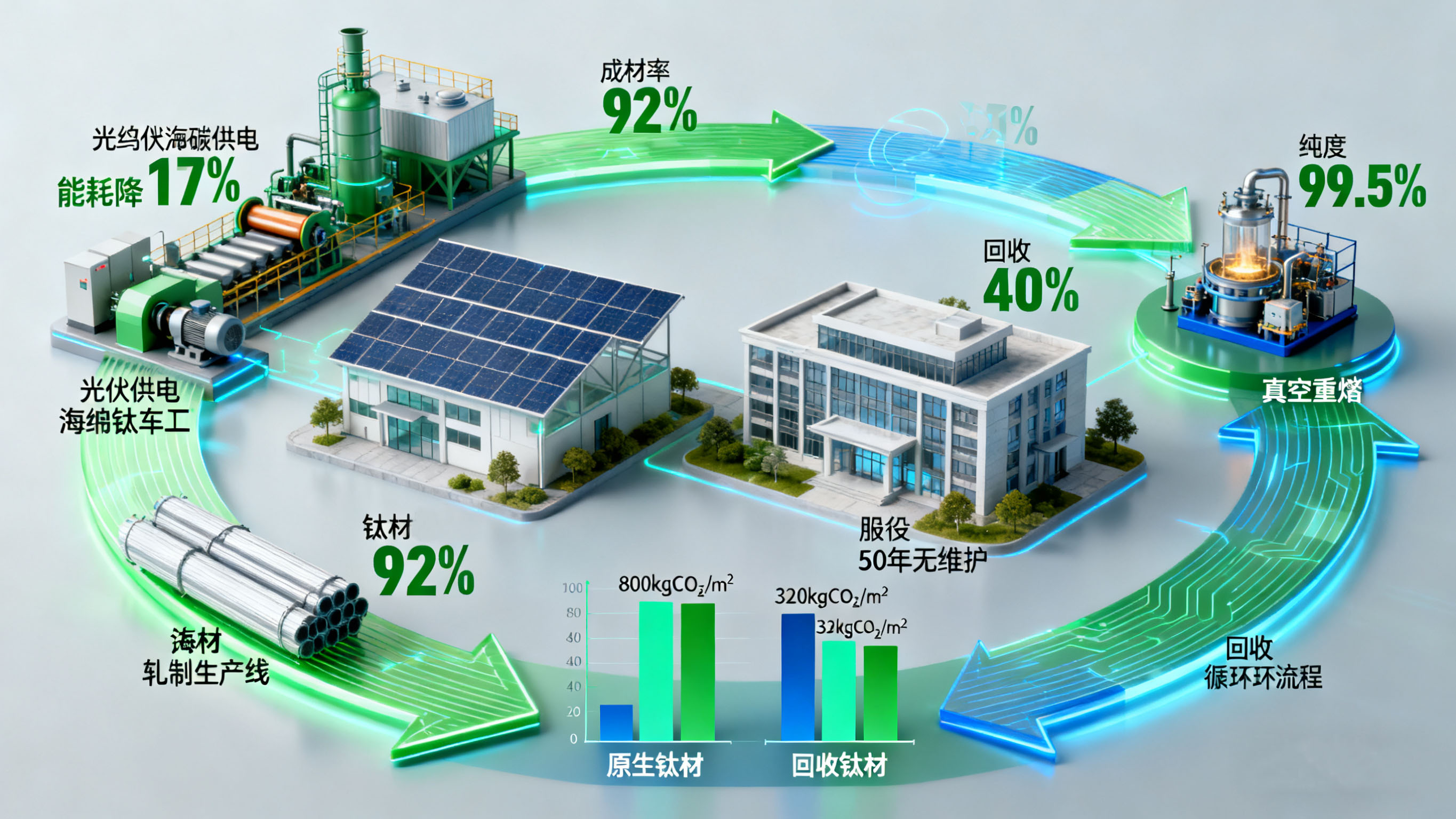 全生命周期低碳：建筑鈦材的綠色生產與循環利用技術進展 —— 海綿鈦低碳冶煉、構件回收工藝與碳足跡優化的產業實踐